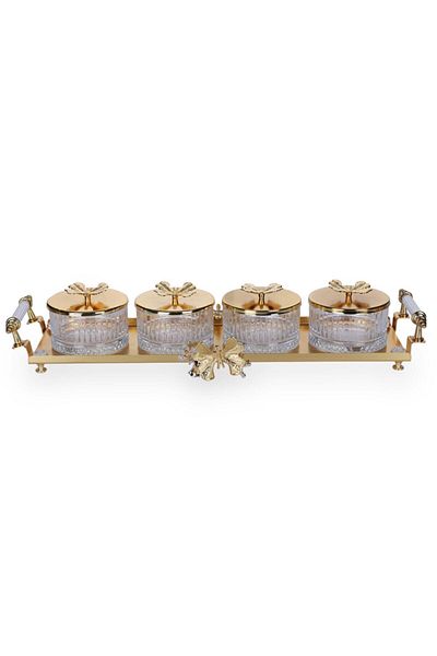 Tasarım Evi Bella 4 Compartment Butterfly Lid Presentation Jam Bowl - Breakfast Snack Bowl