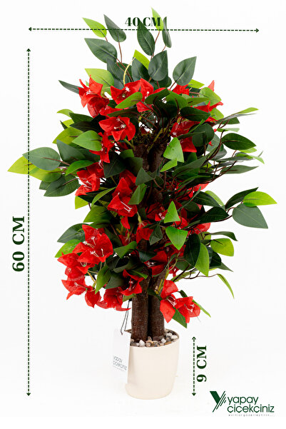 YAPAY ÇİÇEKÇİNİZ TAŞ DETAYLI BEYAZ RENKLİ SAKSIDA 60 CM YAPAY BEGONVİL AĞACI