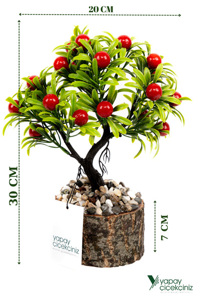 YAPAY ÇİÇEKÇİNİZ Artificial Bonsai Tree in Stone Detailed Wooden Pot