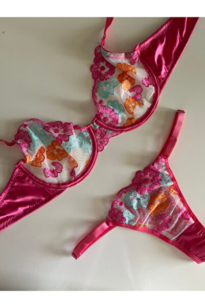 esberry Saten Detay Nakışlı Luxury Brode Bralet Takım