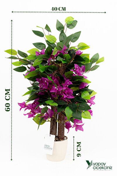 YAPAY ÇİÇEKÇİNİZ TAŞ DETAYLI BEYAZ RENKLİ SAKSIDA 60 CM YAPAY BEGONVİL AĞACI