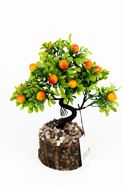 YAPAY ÇİÇEKÇİNİZ Artificial Bonsai Tree in Stone Detailed Wooden Pot