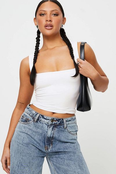 World Fashion Trends Square Neck Crop Blouse with Wide Straps