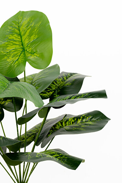 YAPAY ÇİÇEKÇİNİZ Taş Detaylı Beyaz Saksıda 12 Yapraklı 50 cm Yapay Salon Çiçeği