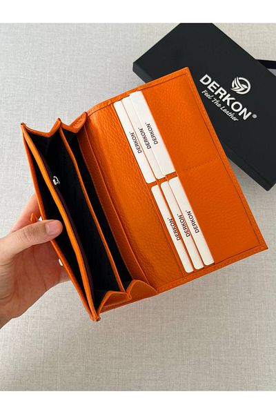 DERKON Orange Genuine Leather Polite Women's Wallet