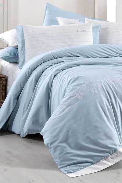 Sarev طقم غطاء لحاف أزرق من Olric King Size - 100% قطن بحجم كينغ