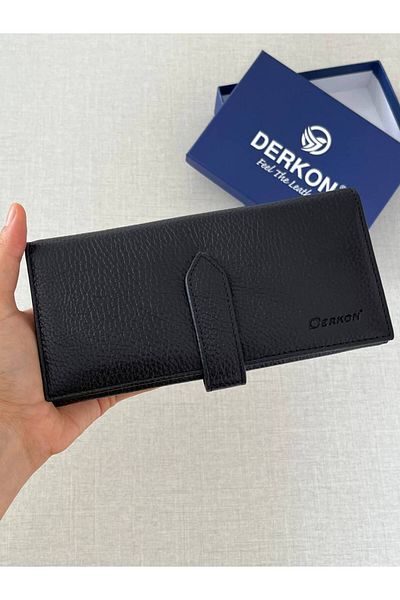 DERKON Black Genuine Leather Polite Women's Wallet