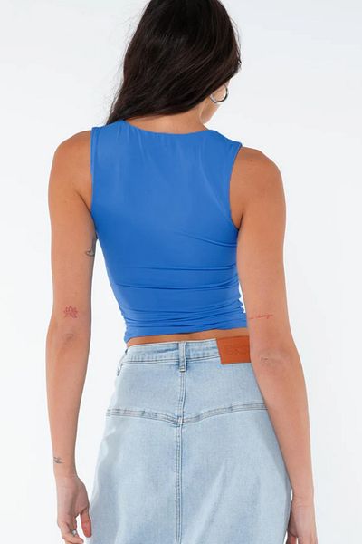 World Fashion Trends Bluză crop cu decolteu pătrat, cu bretele largi