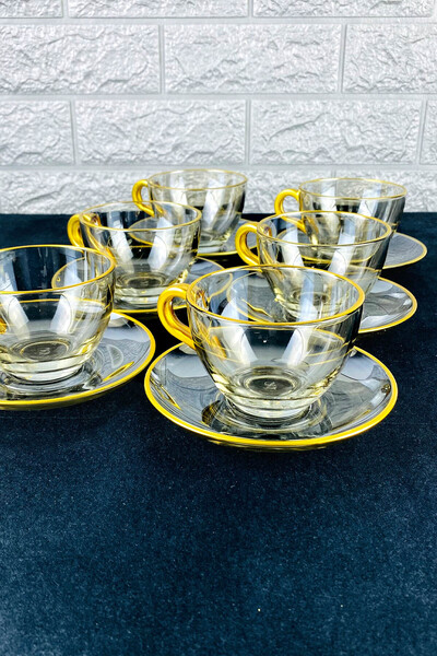 Tiesa Home 97948 Basic Altın Yaldızlı Füme Lüsterli 12 Parça Çay Kahve Fincan...