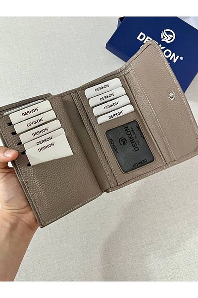 DERKON Genuine Leather Medium Size Women's Wallet - Mink Color