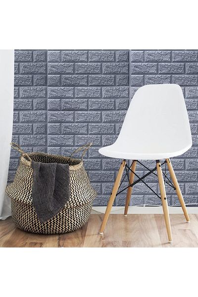 Renkli Duvarlar Tapet adeziv șters gri, birou, salon, panou flexibil din burete, autocolant 3d 35x38cm 1 bucată