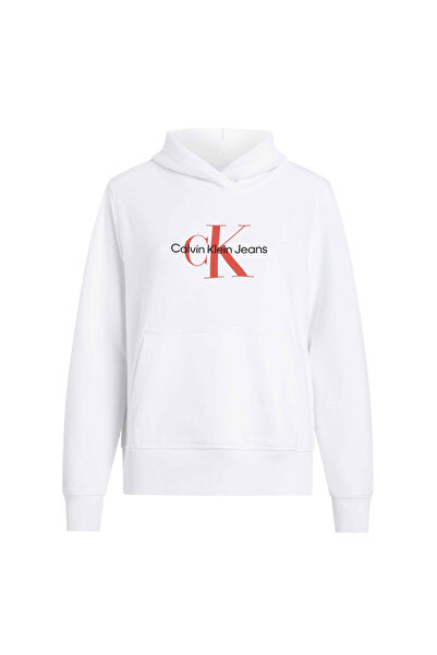 Calvin Klein Jeans Kapüşon Yaka Baskılı Beyaz Kadın Sweatshırt J20J223077YAF