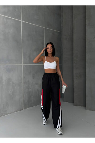 Violon Μαύρο κόκκινο κομμάτι Λευκό ριγέ αλεξίπτωτο ύφασμα Unisex φούτερ