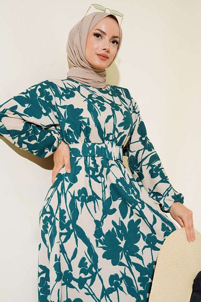 VOLT CLOTHİNG فستان نسائي بنمط الأزهار مع حزام