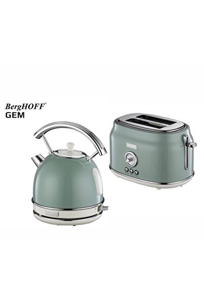 Berghoff GEM RETRO Yuvarlak Su Isıtıcısı Kettle ve RETRO Mint Rengi 2 Dilim Ekmek Kızartma Makinesi Seti
