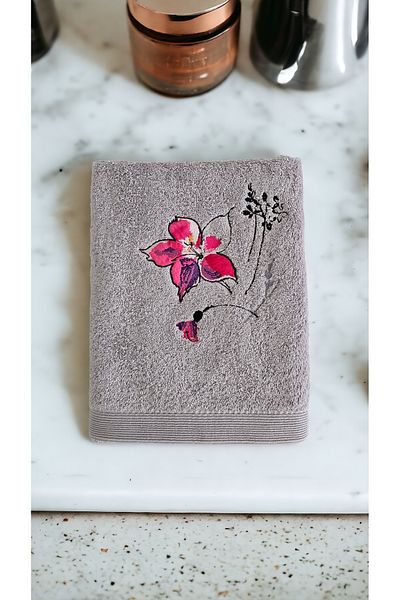 Havlu Denizi Ev Tekstil Ürünleri Gray Embroidered Face Towel