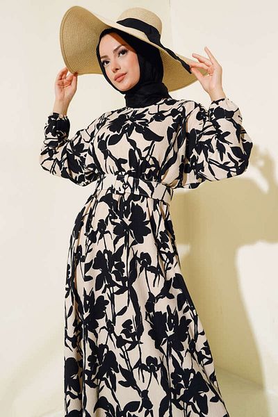 VOLT CLOTHİNG Women's Floral Pattern Belted Wrap Dress