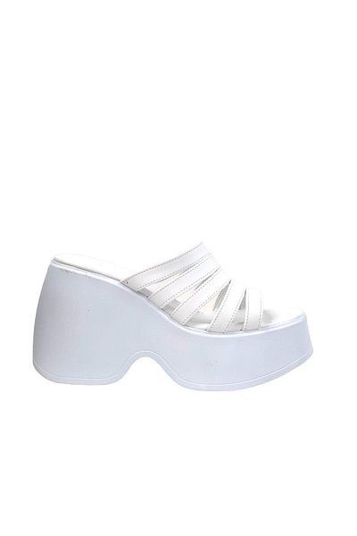 bescobel High Heeled White Banded Women's Sandals - 10 Cm DLG11