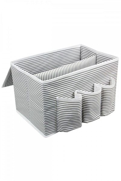 Timburly Gray Striped Patterned Bedside Organizer - Kids Room and Baby Organizer