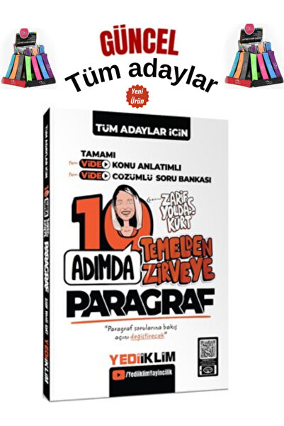 Yediiklim Yayınları Güncel Tüm Adaylar 10 Adımda Paragraf Video Konu Anlatımlı ve Video Çözümlü Soru Bankası+Kalemlik