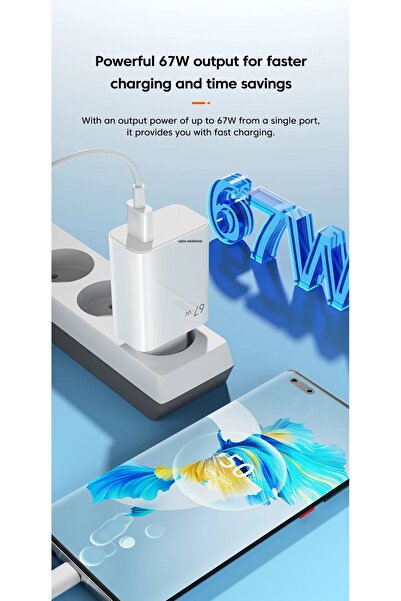 AQUA AKSESUAR Realme C55 ile Uyumlu 67W  Adaptör Hızlı Şarj Özellikli USB to TYP-C  2in1 Set Beyaz