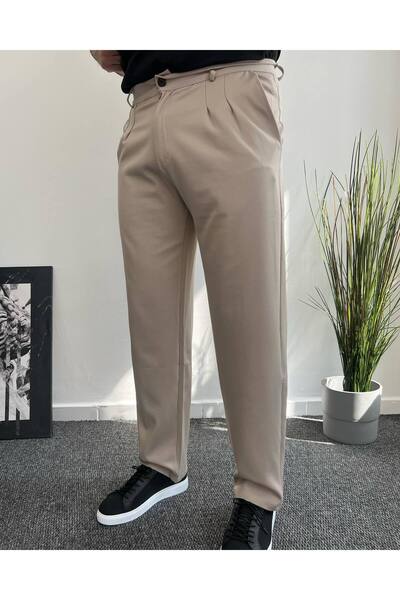 Oliggopol Men's Cream Baggy Fit Fabric Pants