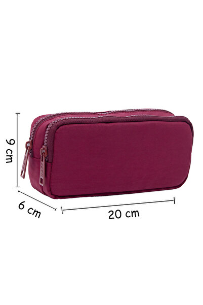 DUOMİNO حافظة أقلام رصاص مجعدة قابلة للغسل باللون العنابي بحجرتين مجعدتين / ح...