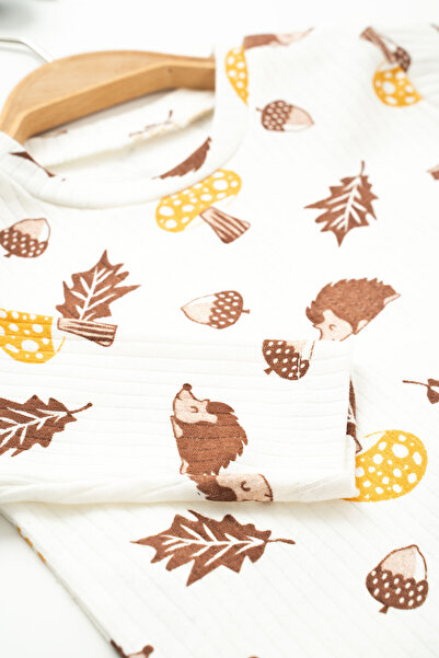 NEU KIDS Unisex Çocuk Sevimli Kirpi Baskılı Uzun Kollu %100 Pamuklu Pijama Takımı 1-4 Yaş