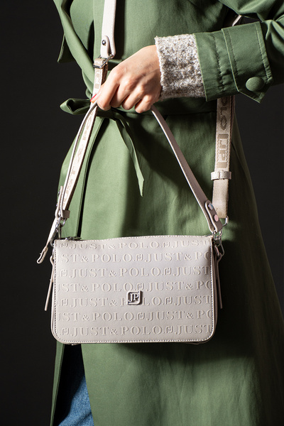 Just Polo Kadın Gofraj Baskılı 5 Bölmeli Fermuar Kapama Omuz Çantası -bd4036