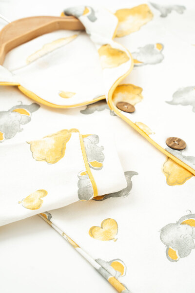 NEU KIDS Sevimli Fil Baskılı Bebe Yaka Uzun Kollu %100 Pamuklu Çocuk Pijama Takımı 1-4 Yaş