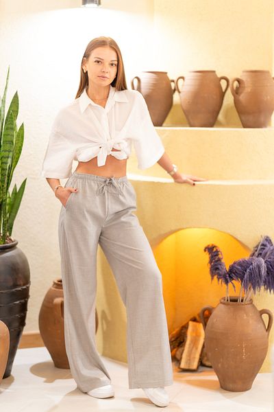 VerdeBlanco Stylish Long Draped Trousers