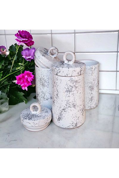 ariana sytle 3-Piece Silver Marble Effect Ceramic Storage Set