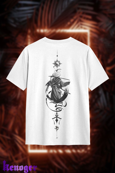 kenoger تيشيرت كبير الحجم للجنسين - تيشيرت مطبوع عليه سموراي