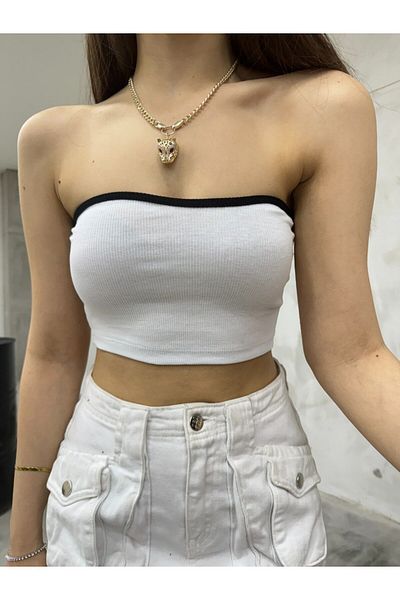 BİKELİFE Women's Strapless Ribbed Crop Bustier