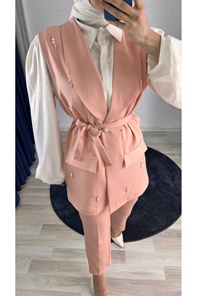 sorisso طقم سترة وبنطلون نسائي بتفاصيل حجرية