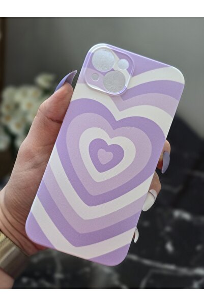 SUPER FRAME Iphone 13 Uyumlu Lila Kalp Tasarımlı Şeffaf Telefon Kılıfı