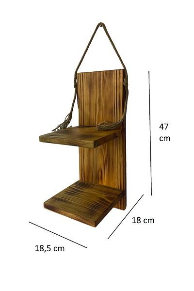 GMGÖKMAVİ Shelf Wicker Rope Hanger Pine Wood Tumbled