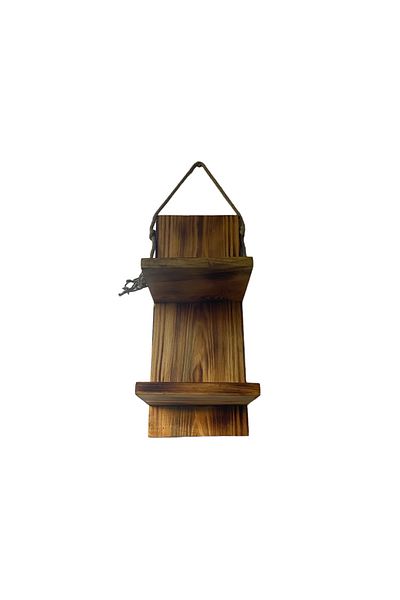 GMGÖKMAVİ Shelf Wicker Rope Hanger Pine Wood Tumbled