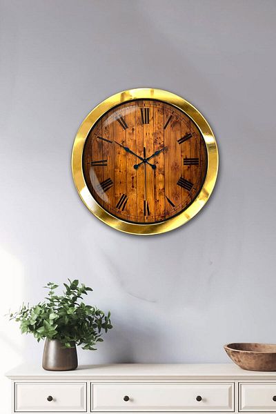 Kasva Concept 36 cm Gold Metal Wood Look Wall Clock