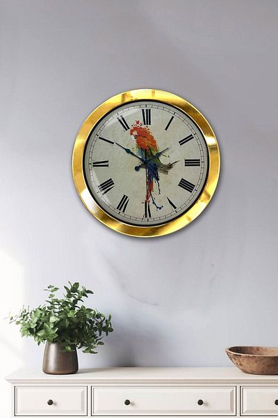 Kasva Concept Gift 36 cm Gold Metal Parrot Wall Clock