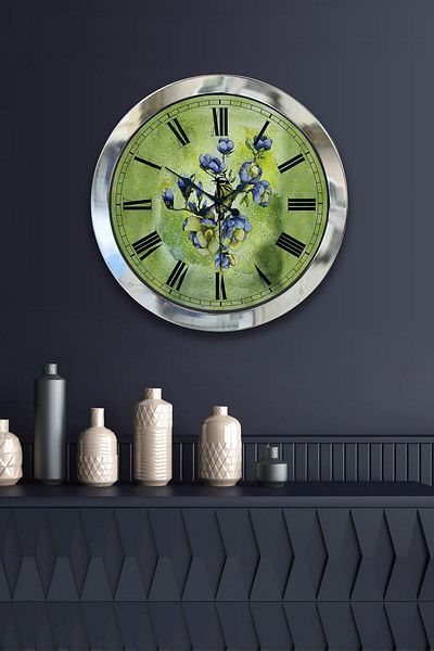 Kasva Concept Gift 36 cm Chrome Metal Flowers Wall Clock
