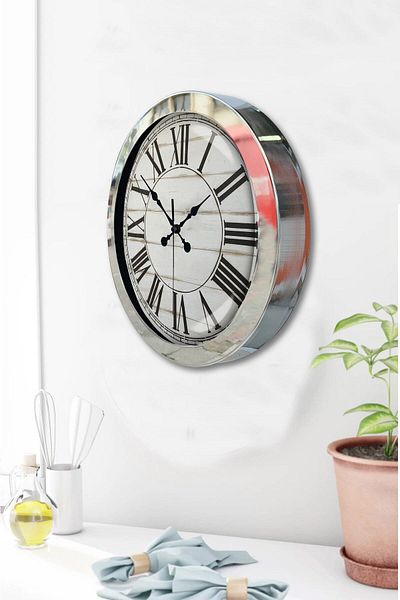 Kasva Concept Gift 36 cm Chrome Metal Roman Numeral Wall Clock