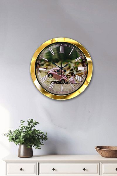 Kasva Concept Gift 36 cm Gold Metal Tosbağa Wall Clock