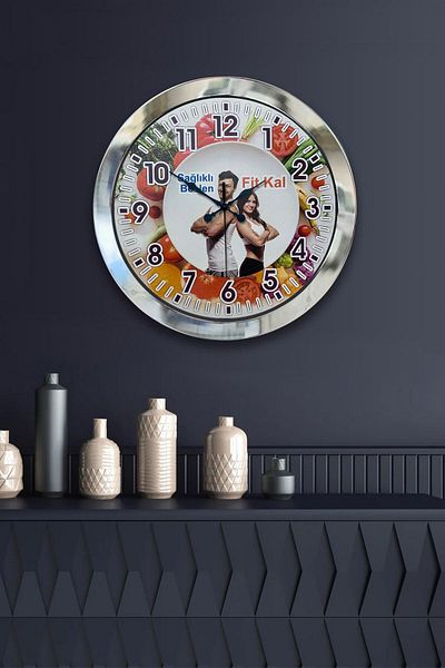 Kasva Concept Gift 36 cm Chrome Metal Dietician Wall Clock