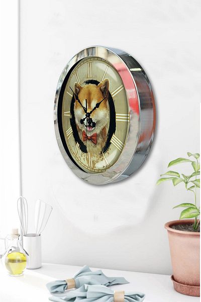 Kasva Concept Gift 36 cm Chrome Metal Wolf Wall Clock