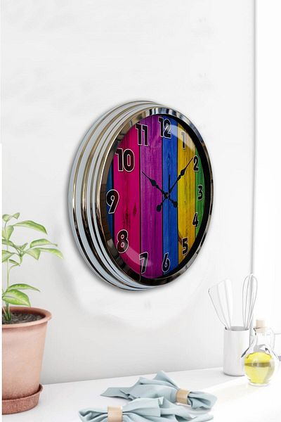 Kasva Concept Gift 40 cm Chrome Metal Rainbow Wall Clock
