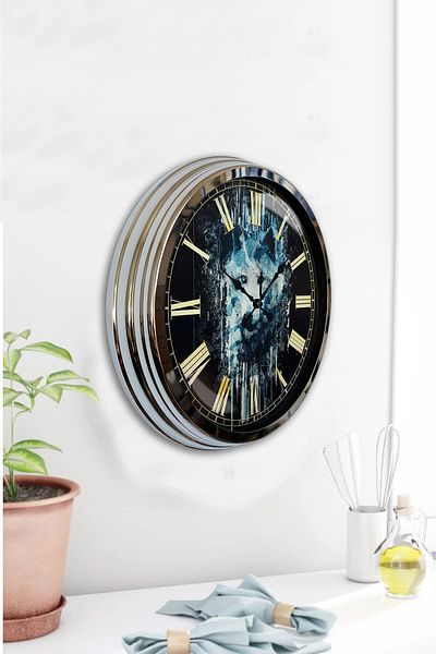 Kasva Concept Gift 40 cm Chrome Metal Wolf Wall Clock