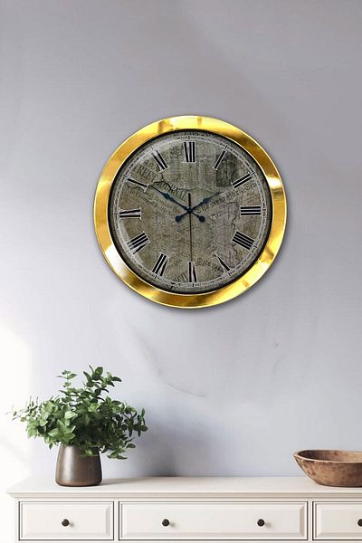 Kasva Concept Gift 36 cm Gold Metal Earth Wall Clock