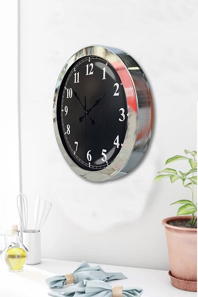 Kasva Concept Gift 36 cm Chrome Metal Black Wall Clock