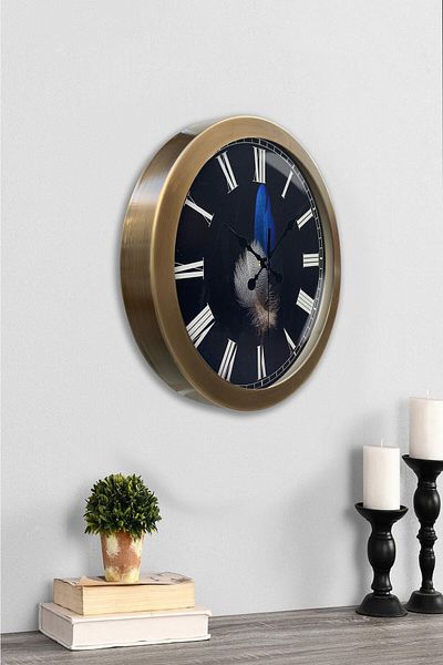 Kasva Concept Gift 36 cm Antique Metal Feather Wall Clock